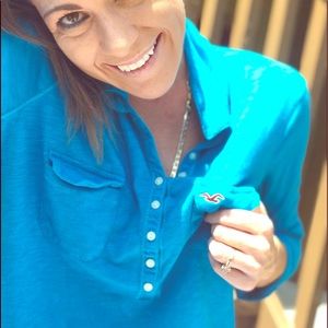 BLUE HOLLISTER LONG SLEEVE POLO